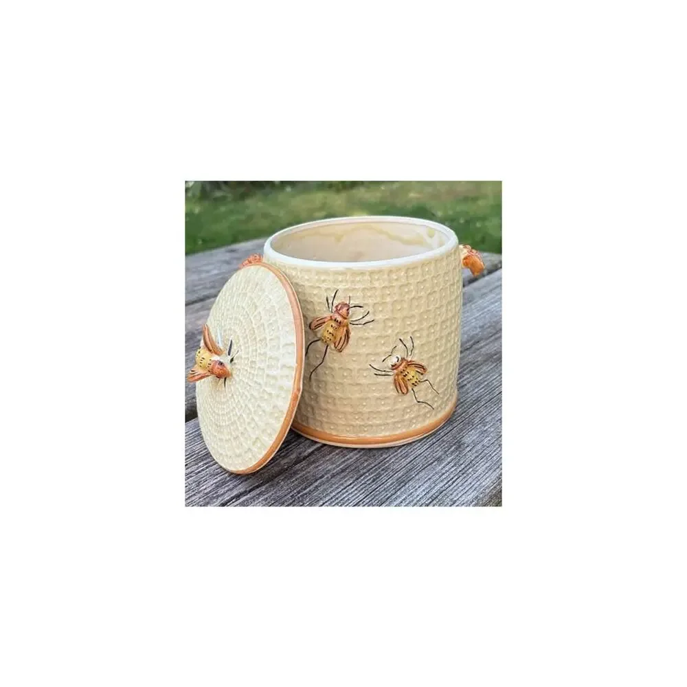 Vintage Ceramic Beehive Honey Pot Jar with Lid Cookie Jar